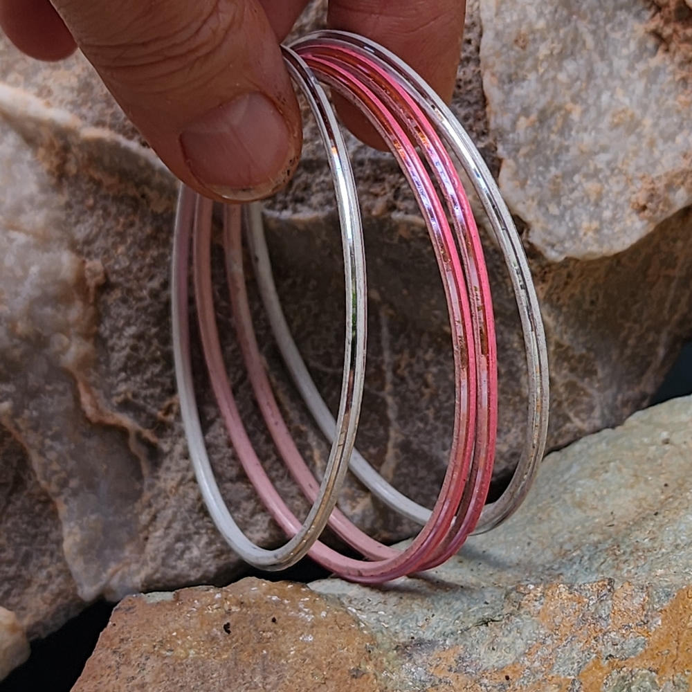 ❤️ Jewelry Party Lightweight Sparkling Hot Pink Silver Bracelets Set